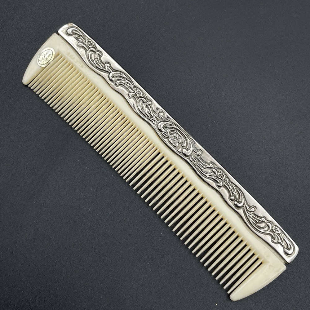Vintage Silver Tone Repousse Floral Hair Comb Art Nouveau Style Hong Kong